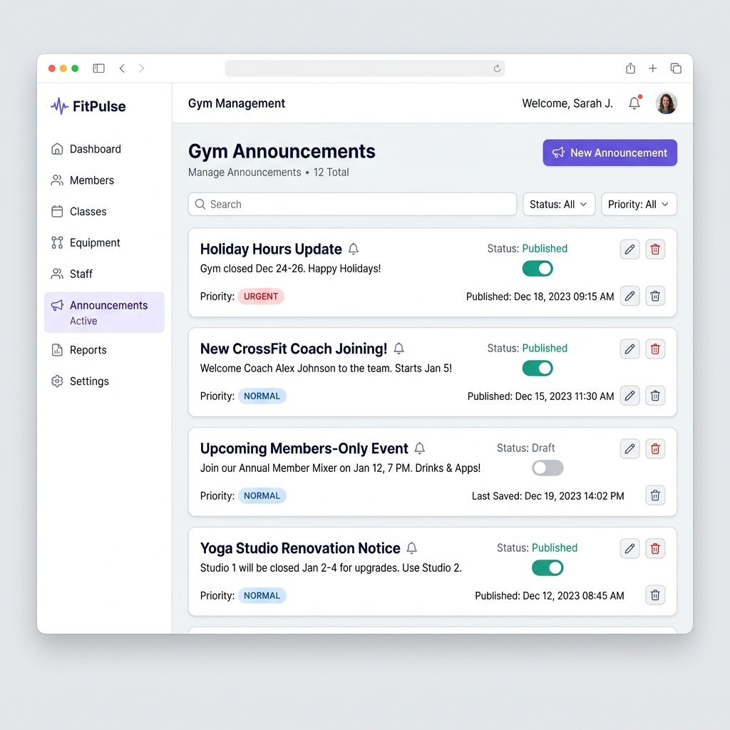 Announcements in WeeksPro